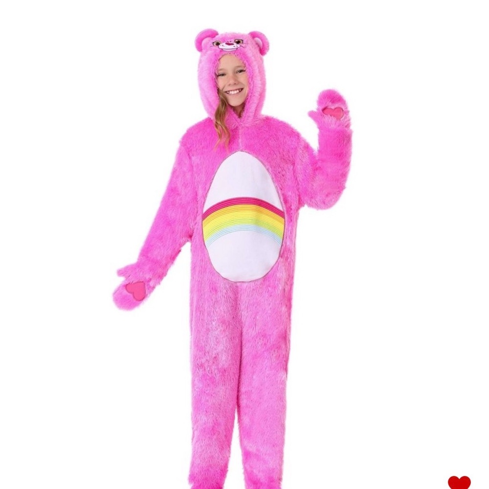 Pink Rainbow Care Bear Kids Plush Hooded Costume